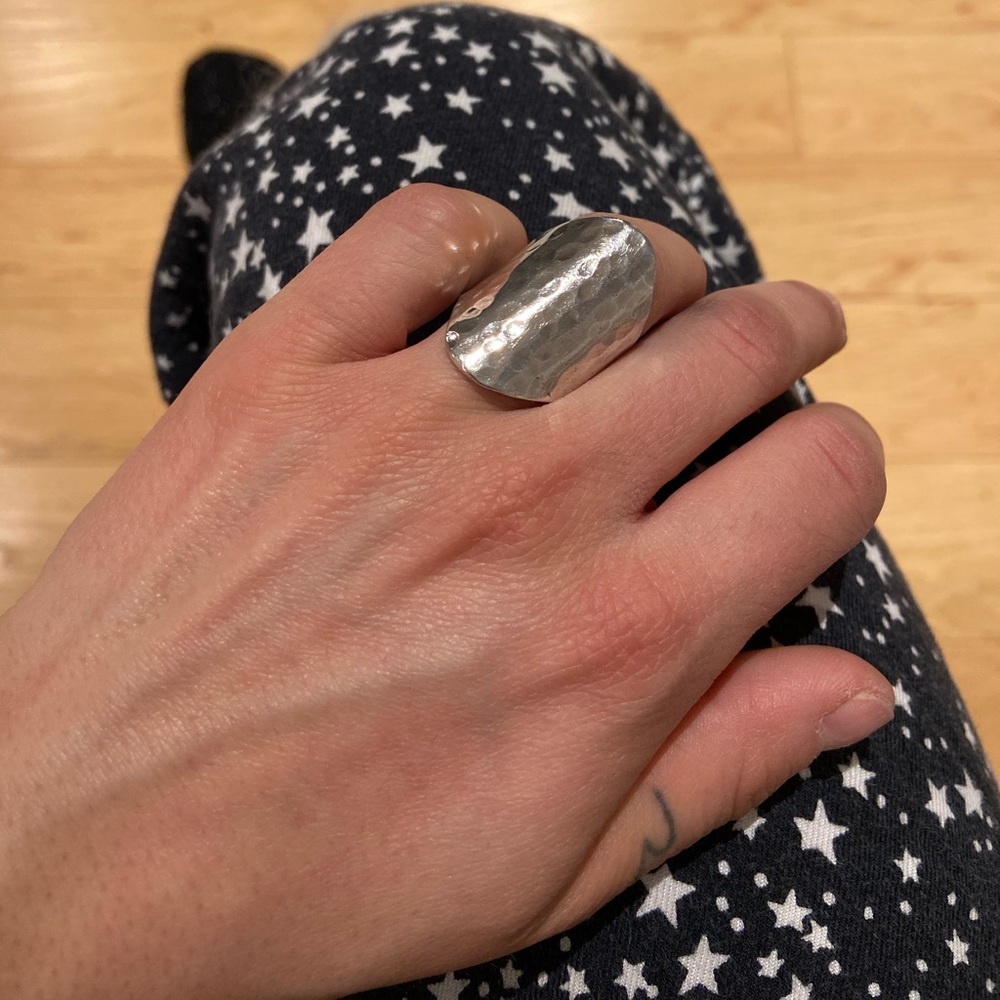Large sterling silver hammered texture ring